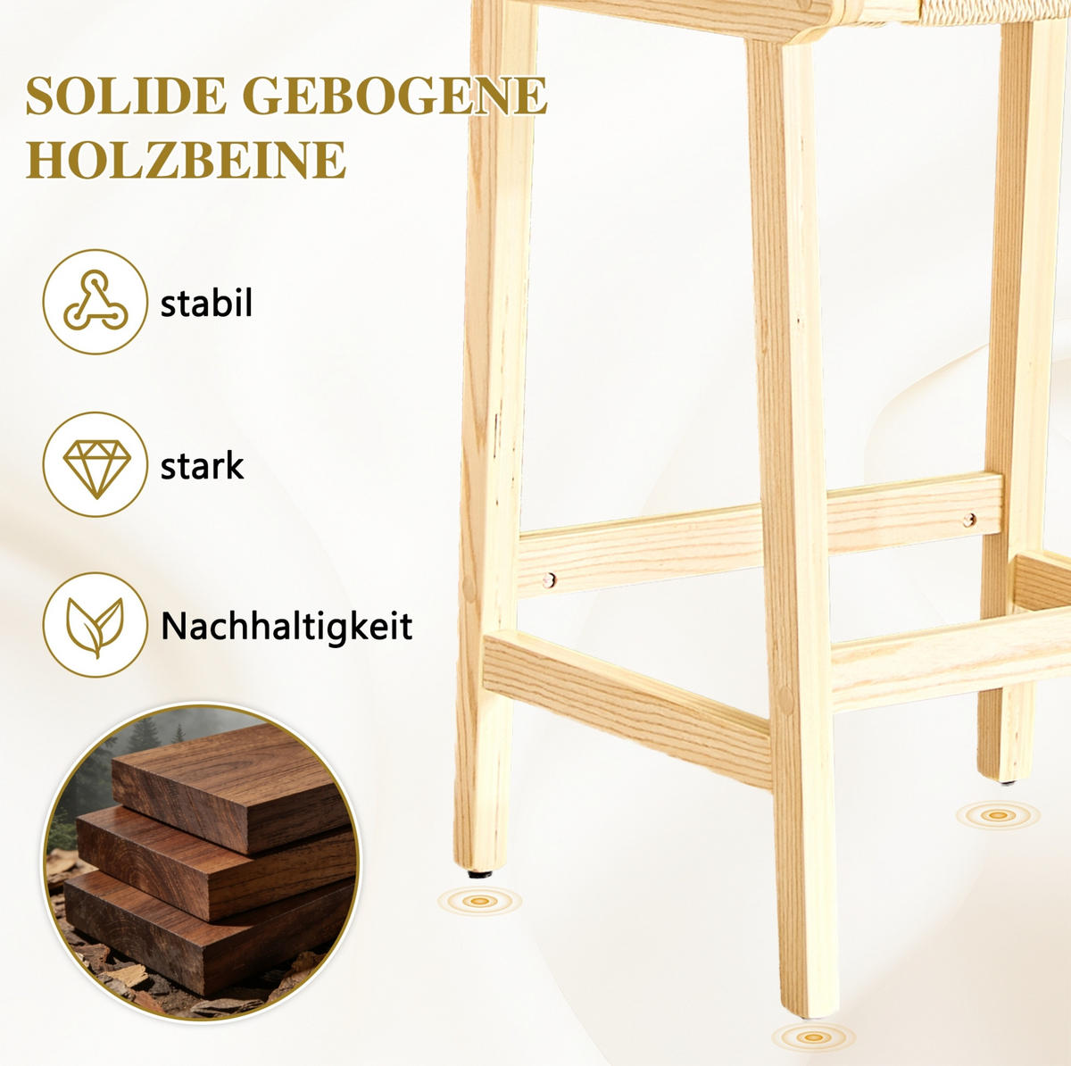 BARHOCKER 2er-Set mit Geflecht und Massivholz für Kücheninsel - Birnbaumfarben, Holz (42/89/44cm) - Meubliv