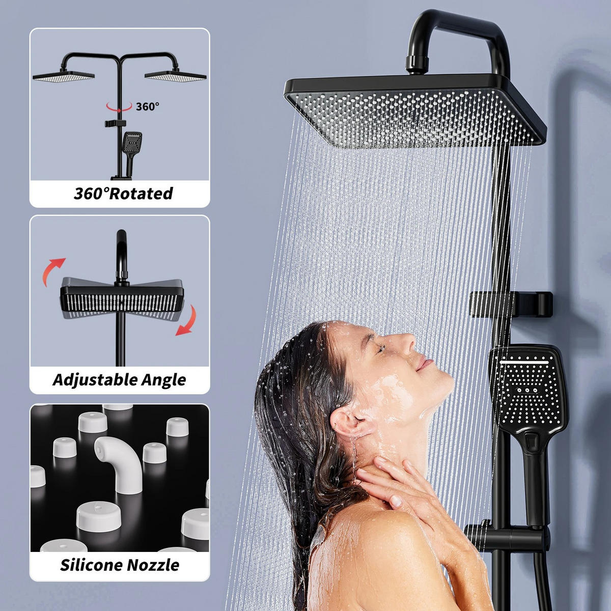 ÜBERKOPFBRAUSESET LED Temperaturanzeige Grau - Grau, Metall (31/135/20cm) - Kaket