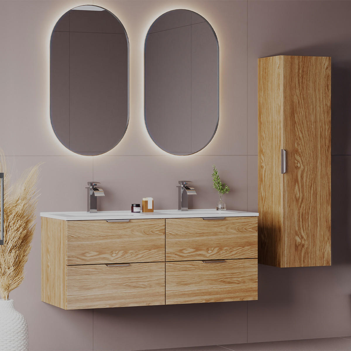 BADMÖBEL 120cm Astrid 2er-Set Holz - Braun, Holzwerkstoff (120/50/45.8cm) - Petits-meubles