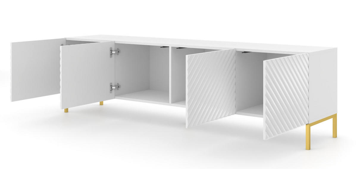 TV LOWBOARD Weiß Hochglanz, Gold 200/56/42 - Weiß Hochglanz, Holzwerkstoff (200/56/42cm) - RAUMHIRSCH FURNITURE