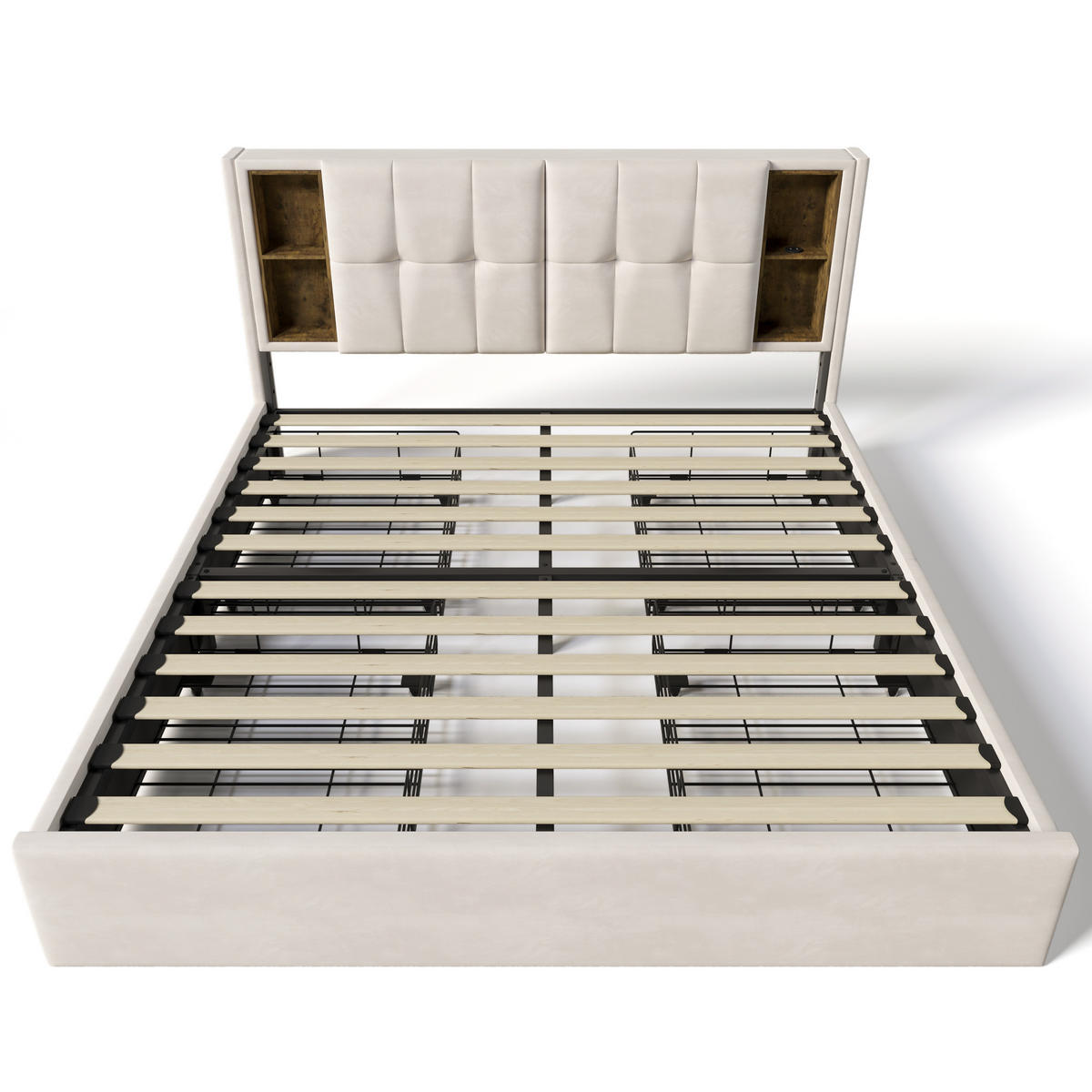 POLSTERBETT 160/200 cm Beige mit kabellosem Laden und 4 Schubladen mit Matratze - Beige, Textil (160/200cm) - OKWISH