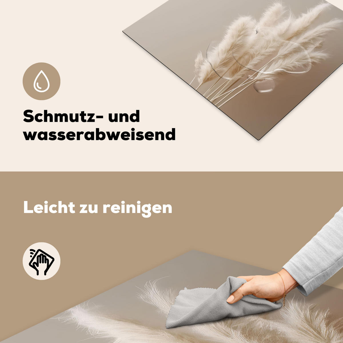 HERDABDECKPLATTE Pampasgras - Federn - Pastell - Weiß 59x51 cm - Creme, Kunststoff (59/51/0.2cm) - MuchoWow