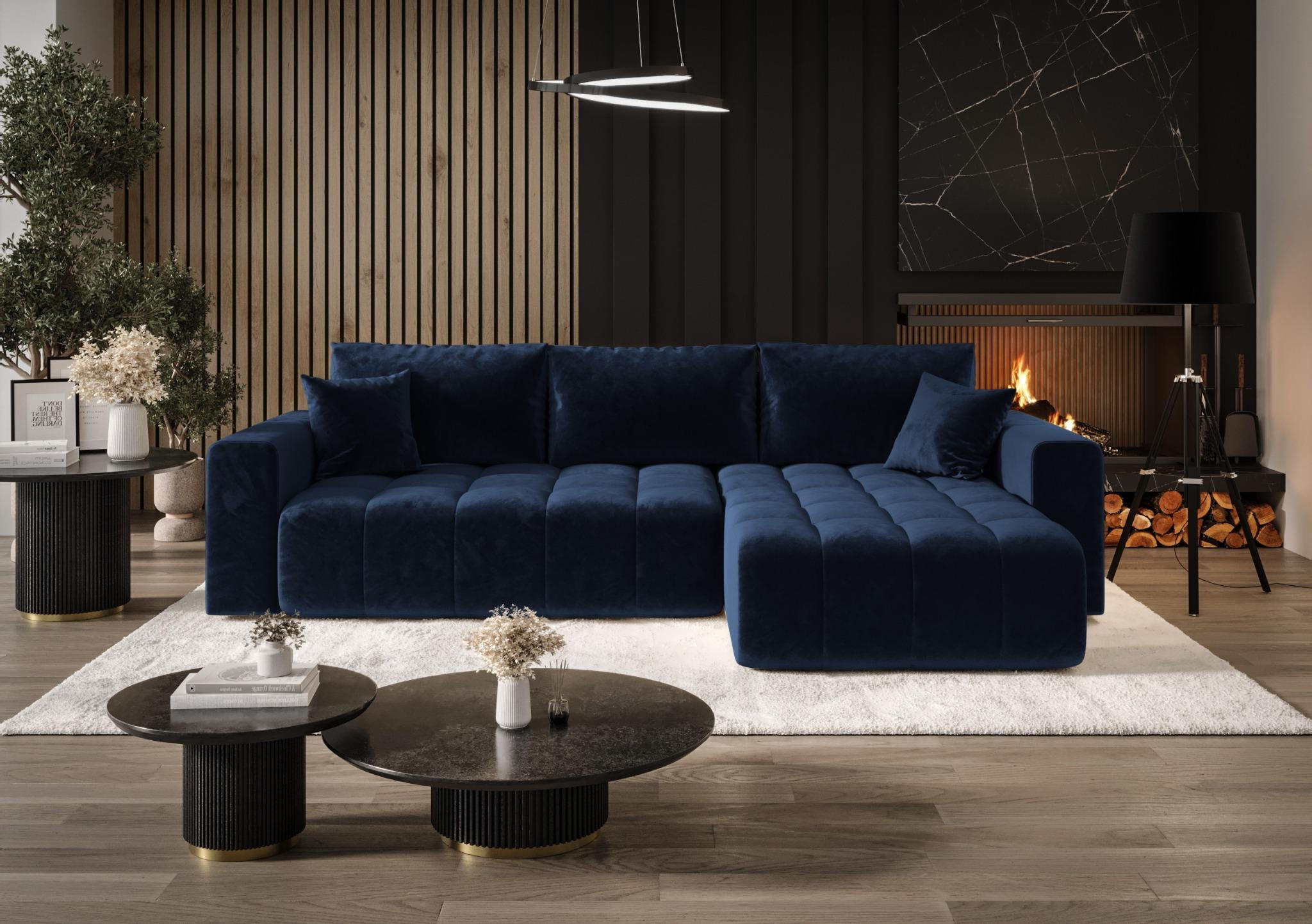 ECKSOFA mit Schlaffunktion MILO R Monolith 77 Rechts - Blau, Textil (280/175cm) - Bedante