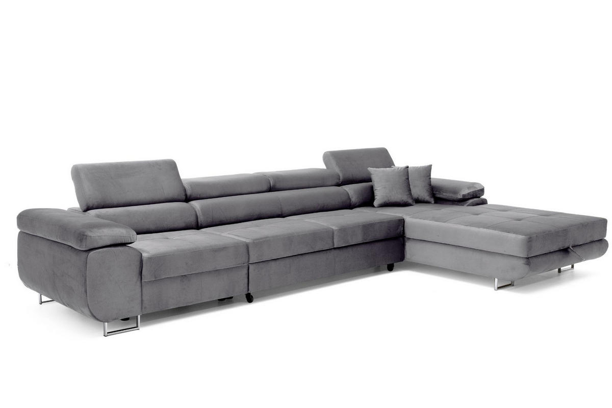 ECKSOFA ALONZO MAXI Rechts mit Schlaffunktion 125x195 Velours Grau - Silberfarben/Grau, Holz/Textil (203/350cm) - Muffo