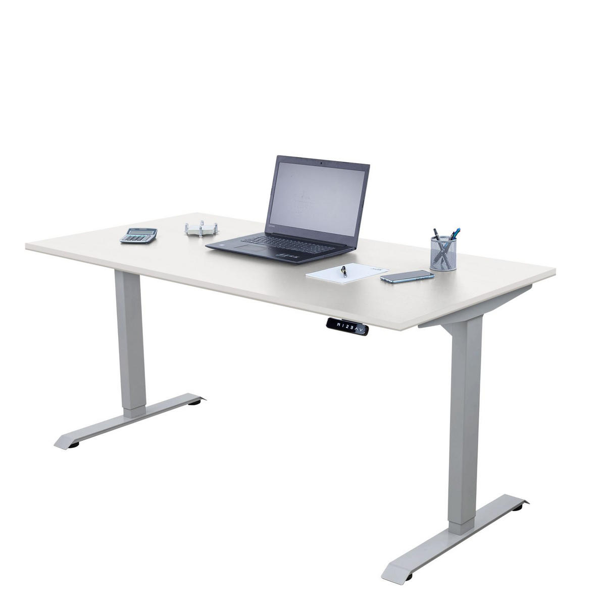 SCHREIBTISCH elektrisch premium höhenverstellbar ergonomisch 3 individuelle Höhen - Weiß, Metall (160/60/70cm) - Schaff