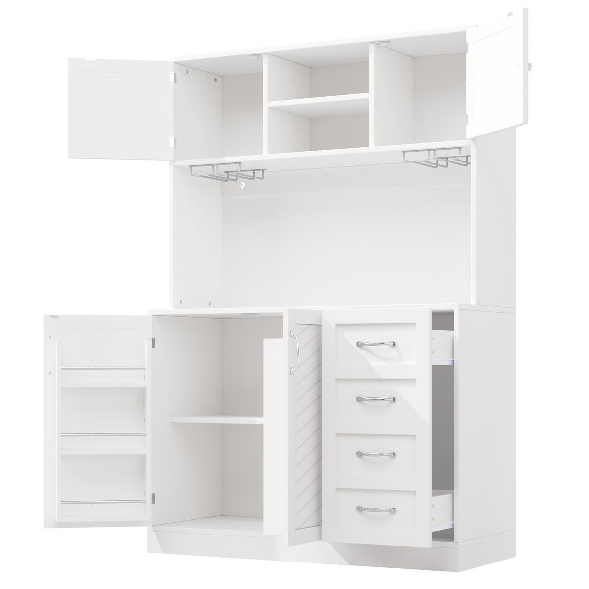 BUFFET 120/40/188 cm aus MDF mit LED-Beleuchtung Weiß - Weiß, Holzwerkstoff (120/188/40cm) - Modenvie