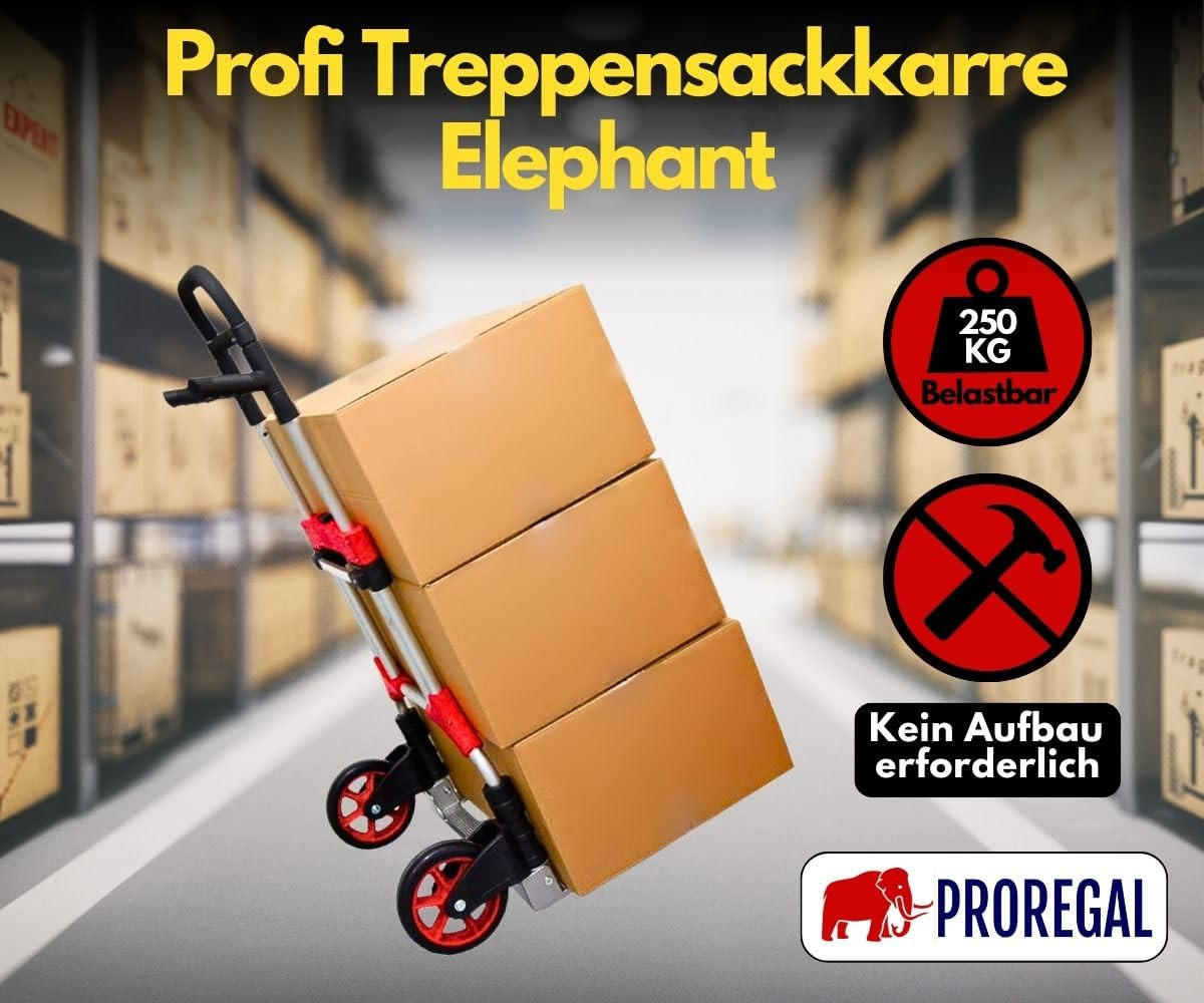SACKKARRE Elephant 124x60x61cm Traglast 250kg Aluminiumrahmen Schwarz-Rot-Silber - Schwarz, Metall (61/60/124cm) - PROREGAL