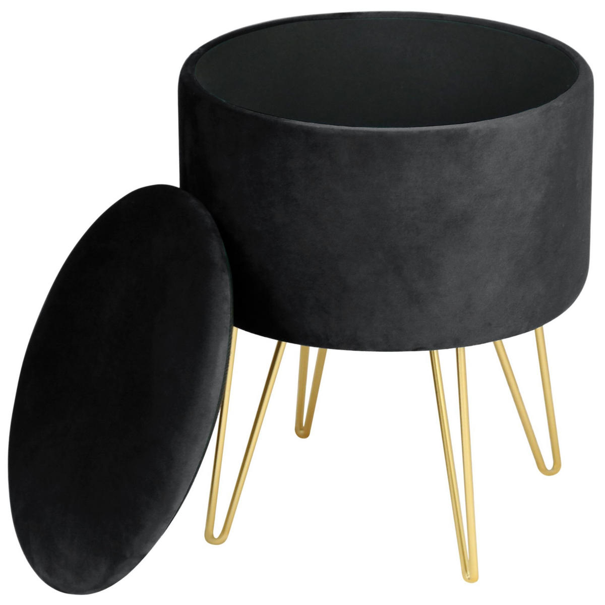 POUF Schwarz 35x35x45 cm - Goldfarben/Schwarz, Textil/Metall (35/45/35cm) - Akord