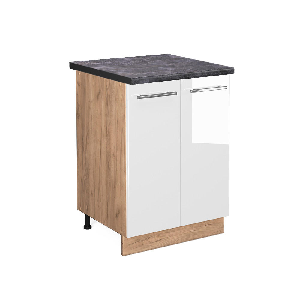 KÜCHENUNTERSCHRANK Fame-Line Weiß Hochglanz 60 cm, AP Anthrazit - Weiß Hochglanz/Eiche Wotan, Holzwerkstoff (60/82/60cm) - Vicco