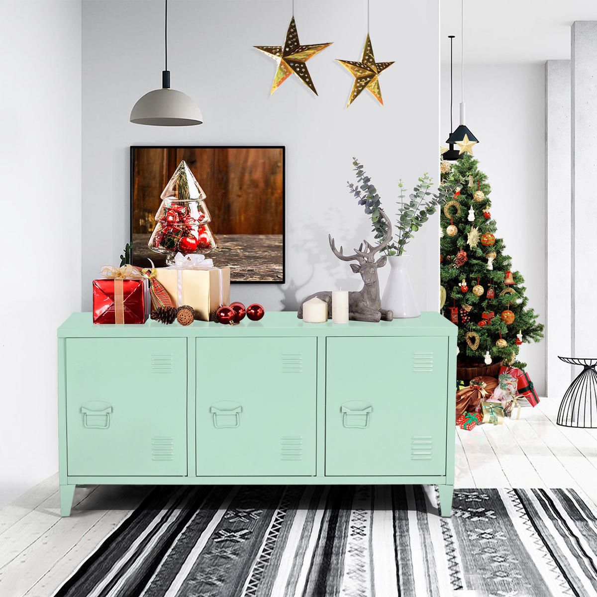 TV-ELEMENT Metall Grün - Braun, Metall (120/58/40cm) - Urban Meuble