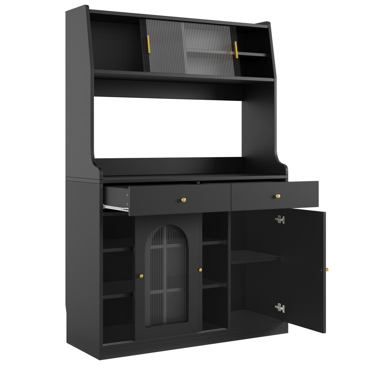 ANRICHTE 120/40/180 cm in Schwarz mit LED-Beleuchtung und 2 Schubladen - Schwarz, Holzwerkstoff (120/180/40cm) - Flora Grace