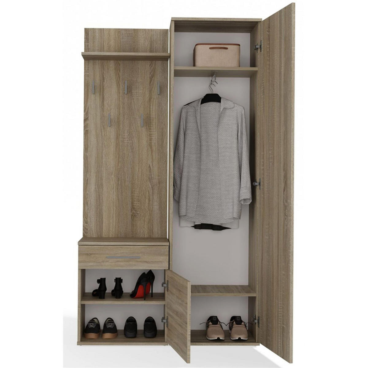 FLURMÖBEL-SET Duvio Eiche Sonoma - Silberfarben/Sonoma Eiche, Holzwerkstoff/Kunststoff (100/35/180cm) - Selsey