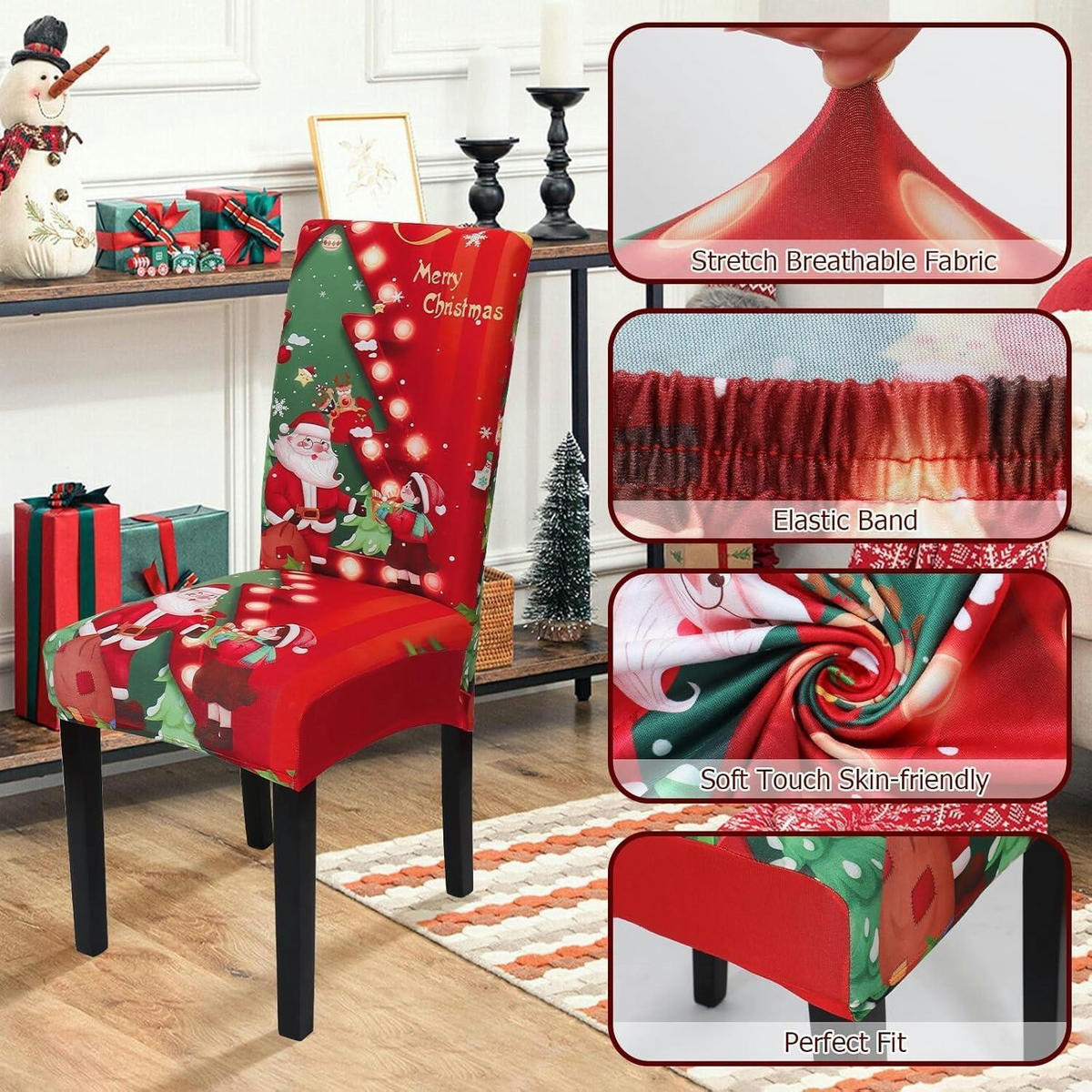 STUHLHUSSEN Weihnachten 6er Set Rot-Baum - Multicolor, Textil (43/43cm)