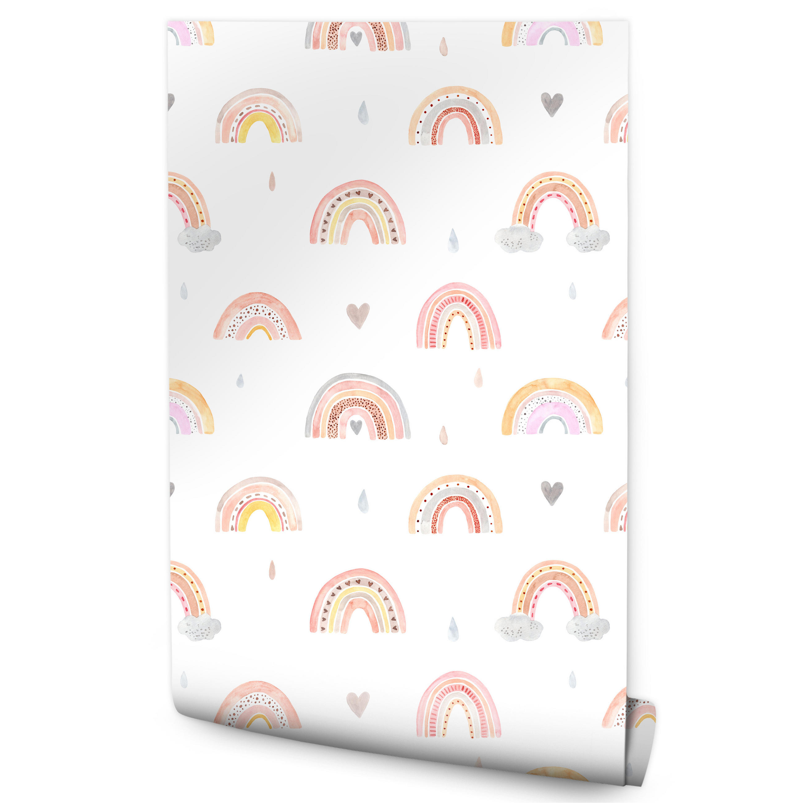VLIESTAPETE Regenbogen, Wolken und Herzen – Rosa, Beige, Weiß – 50x1000 cm - Beige/Rosa, Papier (50/1000cm) - Muralo