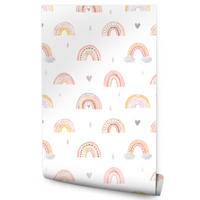 VLIESTAPETE Regenbogen, Wolken und Herzen – Rosa, Beige, Weiß – 50x1000 cm - Beige/Rosa, Papier (50/1000cm) - Muralo