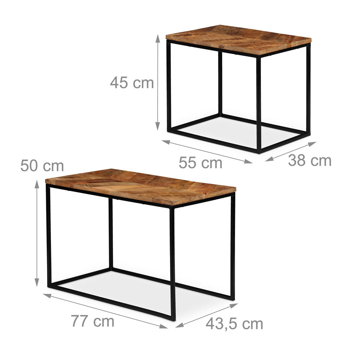 2XCOUCHTISCH - Hellbraun, Holz/Metall (43.5/77/50cm) - Relaxdays