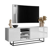 TV-ELEMENT SANAYI auf schwarzem Gestell mit Regalen Hochglanz Weiß - Schwarz/Weiß, Holzwerkstoff (156/57/38cm) - Lookway