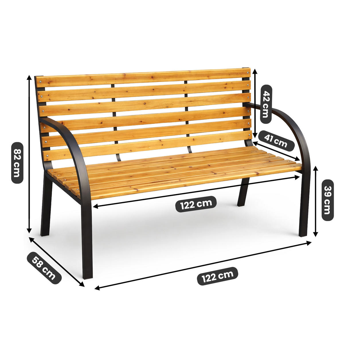 GARTENBANK DALIA Schwarz, Braun 122 x 82 x 58 cm - Schwarz/Braun, Holz/Metall (122/82/58cm) - Akord