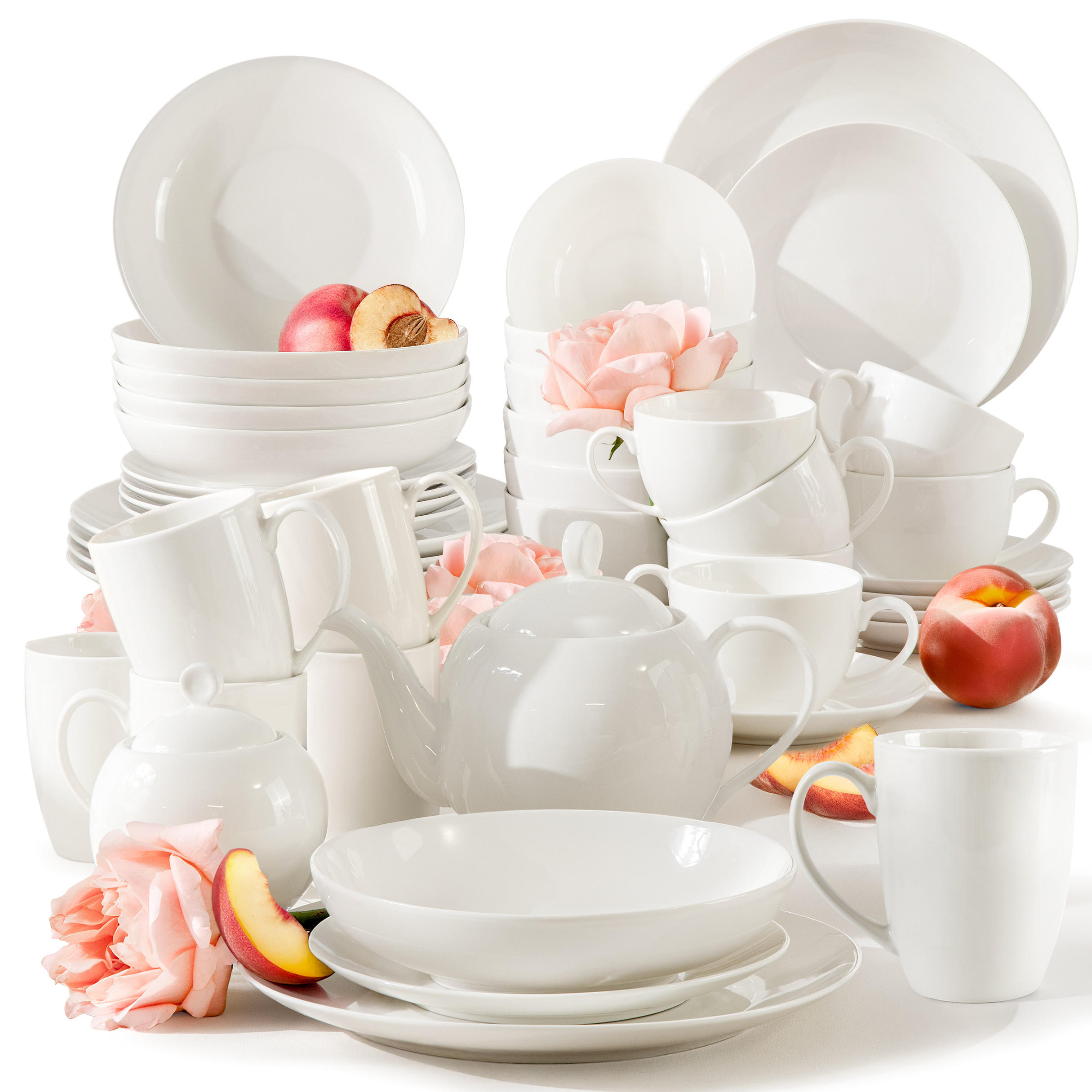 KOMBISERVICE 6 Personen AD BELLA 44-tlg,Porzellan, ecru - Ecru, Keramik (26/2.5/26cm) - KONSIMO®