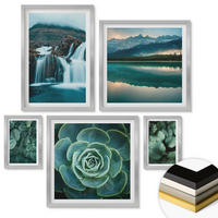 WANDBILDER 5er Set - 50x50 cm & 20x30 cm & 40x60 cm Silberner Rahmen - Sukkulenten in Grün und Türkis - Silberfarben, Kunststoff (40/60cm) - ArtPrintCave