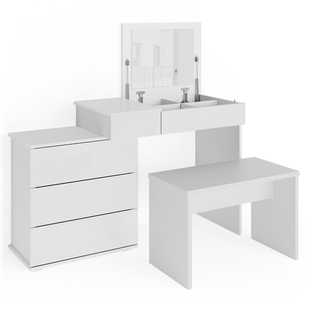 SCHMINKTISCH Lotos Weiß 117.4 cm mit Bank - Weiß, Holzwerkstoff (117.4/78/45cm) - Vicco