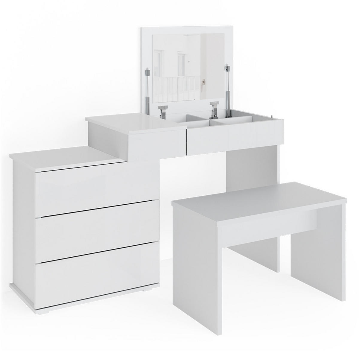 SCHMINKTISCH Lotos Weiß 117.4 cm mit Bank - Weiß, Holzwerkstoff (117.4/78/45cm) - Vicco