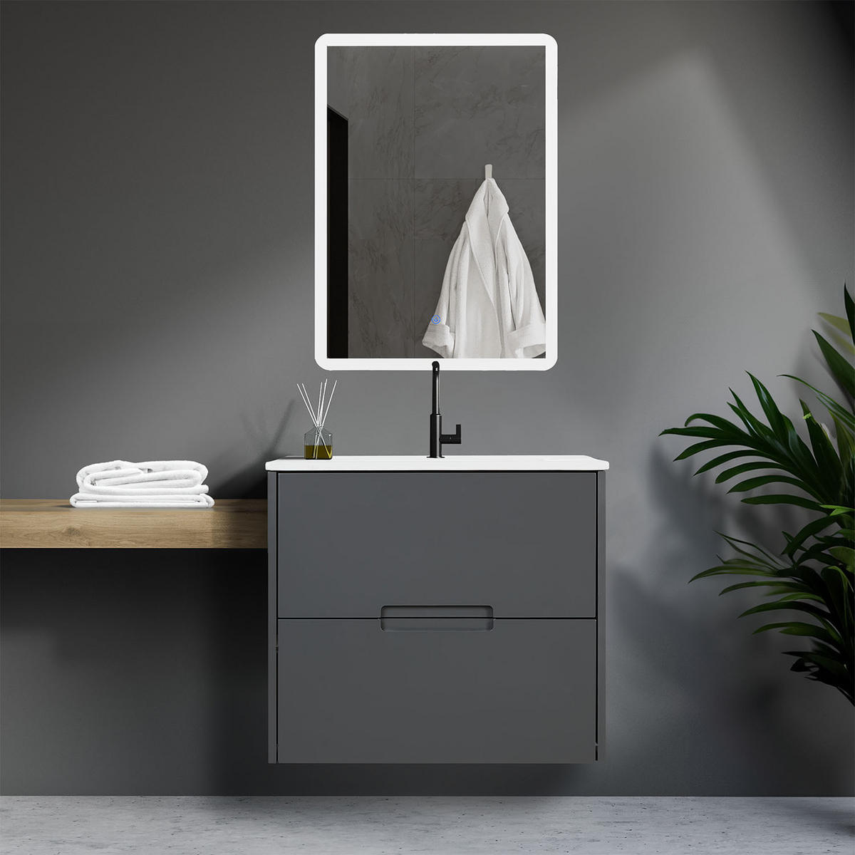 WASCHTISCHKOMBI 60 cm Grau - Grau, Holz/Keramik (61/54/47cm) - Homestyle4u