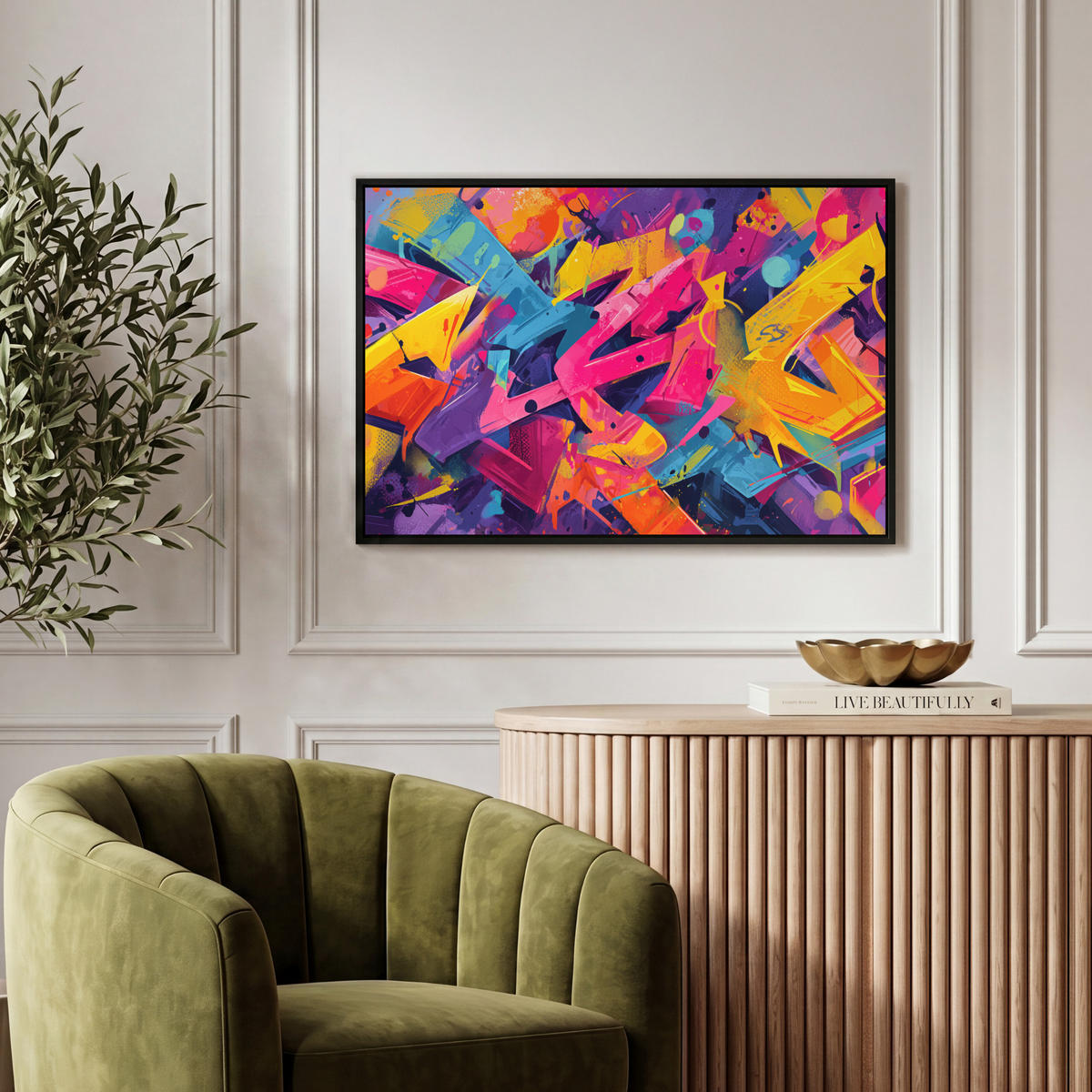 LEINWAND Bilder mit Rahmen - Abstrakt - Formen - Farbenfroh - 60x40 - Magenta, Textil (60/40cm) - MuchoWow
