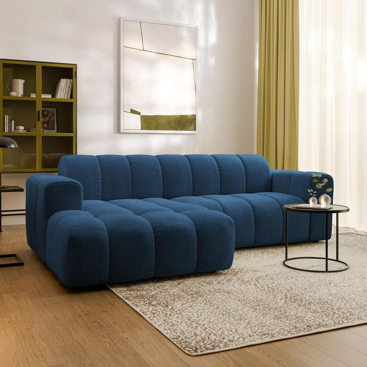 ECKSOFA TISI Blau Strukturstoff - Blau, Holz (274/165cm) - MASSENO