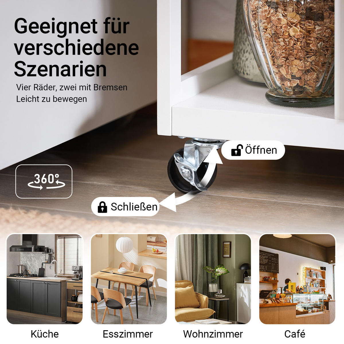 KÜCHENWAGEN mit Bremsrollen und Griffmulde, 89 x 53 x 37 cm, 2 Schubladen, 3 Ablagen, für Küche und Haushalt, Weiß - Weiß, Holz/Holzwerkstoff (53/89/37cm) - SoBuy