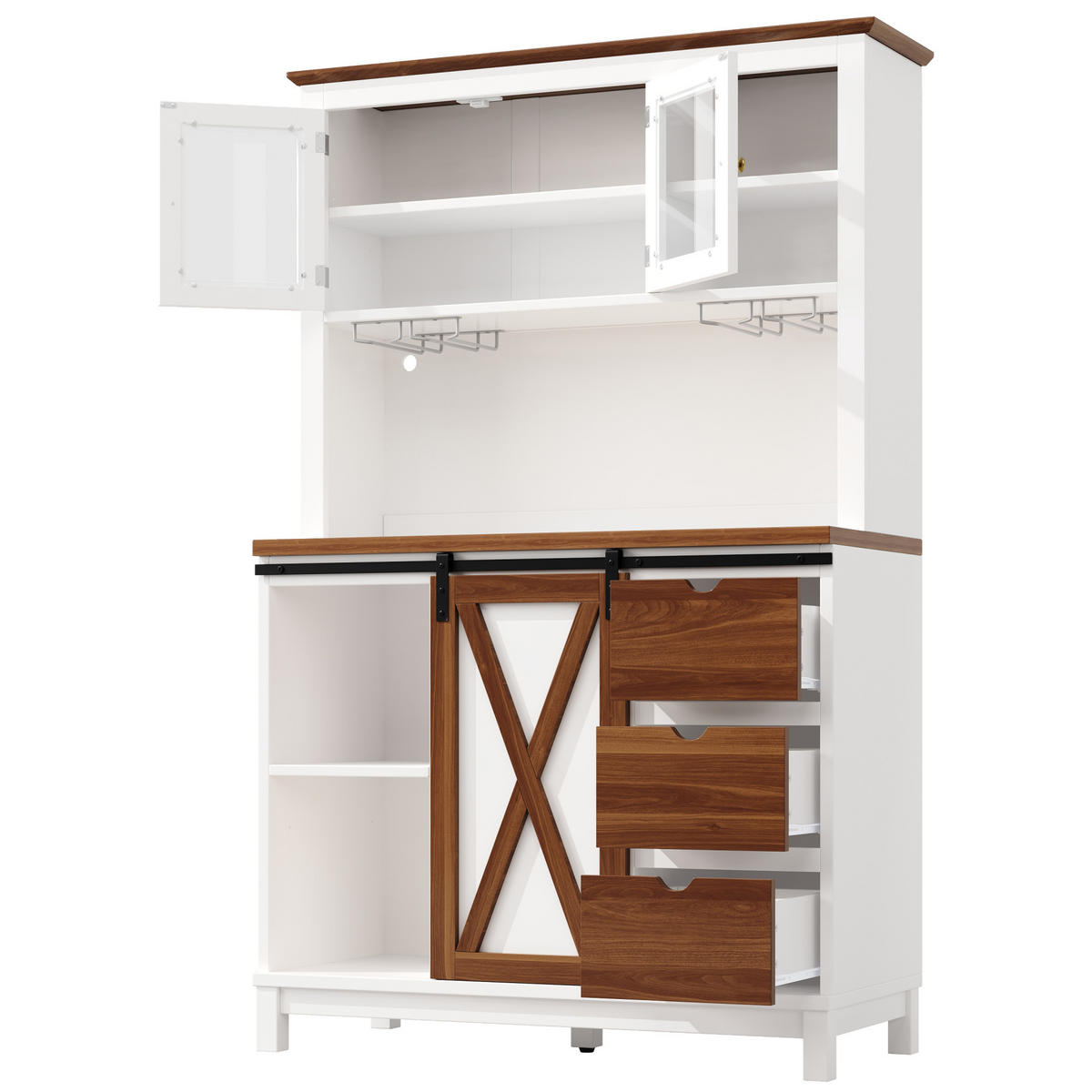 BUFFET 104/180/40 cm Weiß aus MDF, Metall und Glas mit LED-Beleuchtung - Weiß, Glas (40/180/104cm) - OKMYHOME