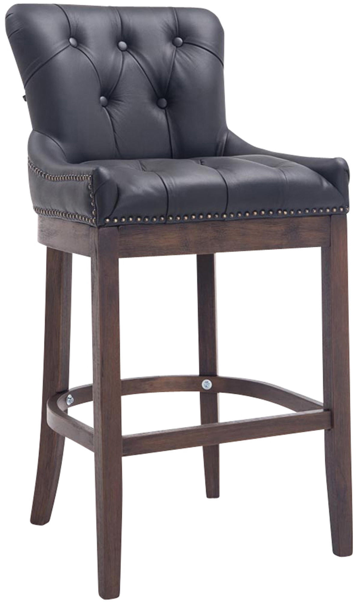 BARHOCKER Echtleder schwarz - Dunkelbraun/Schwarz, Leder/Holz (55/109/57cm) - CLP