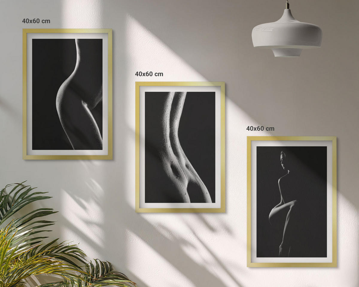 BILDER SET 3er Set - 40x60 cm Goldrahmen - Schwarz-weiße weibliche Silhouetten - Goldfarben, Kunststoff (40/60cm) - TULUP