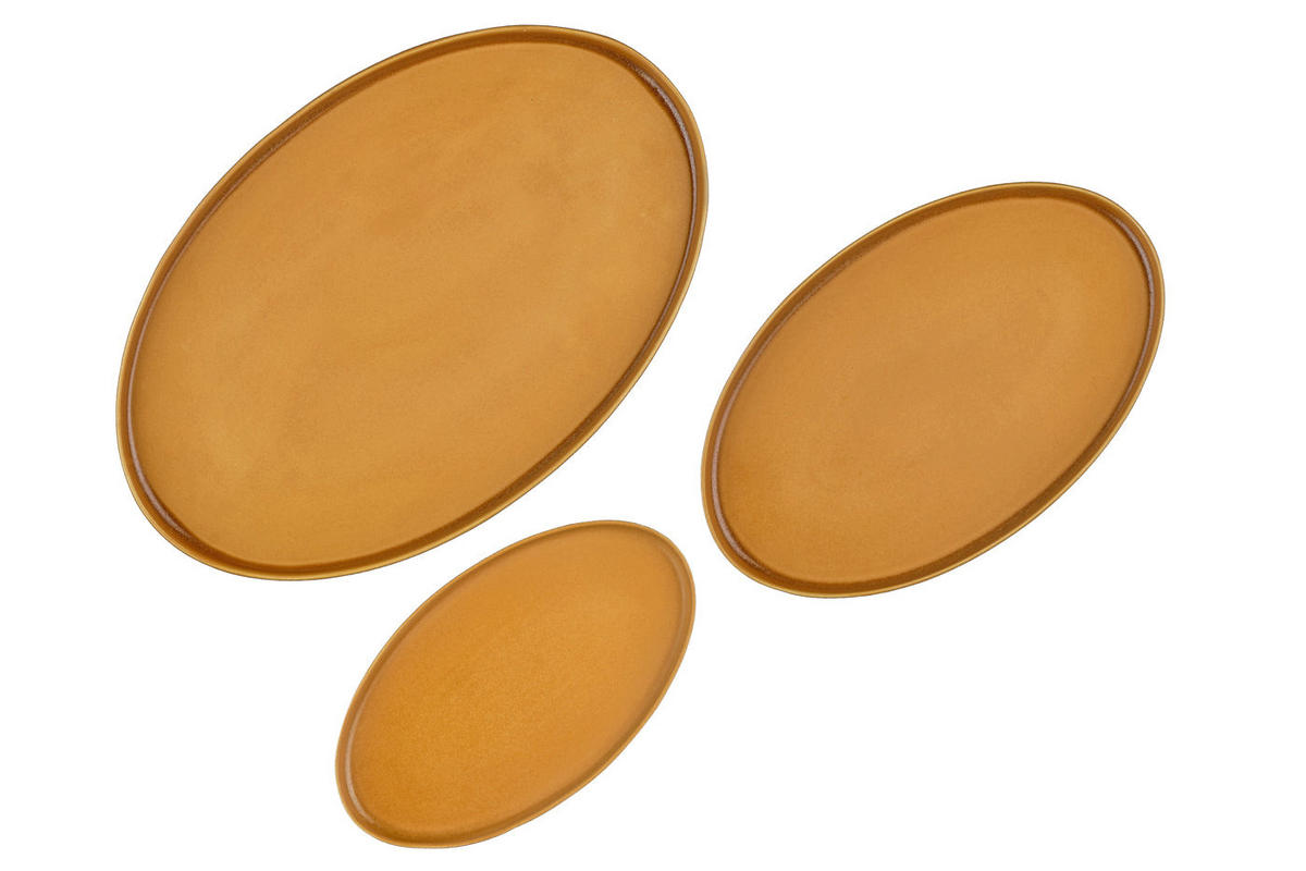 SERVIERPLATTEN Scandi - 3er-Set - Ocre - Gelb, Keramik (1/1/1cm) - Björn