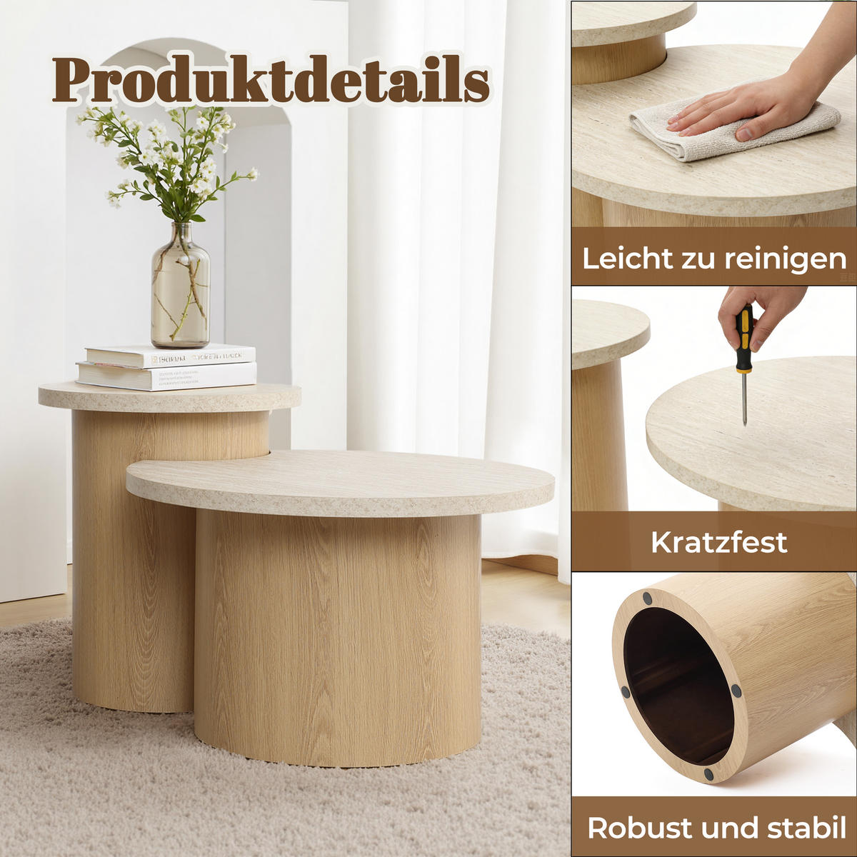 COUCHTISCHE 2er-Set, Holz | B85 x T60 x H47,5 cm - Braun, Holzwerkstoff (60/85/47.5cm) - Hometopia