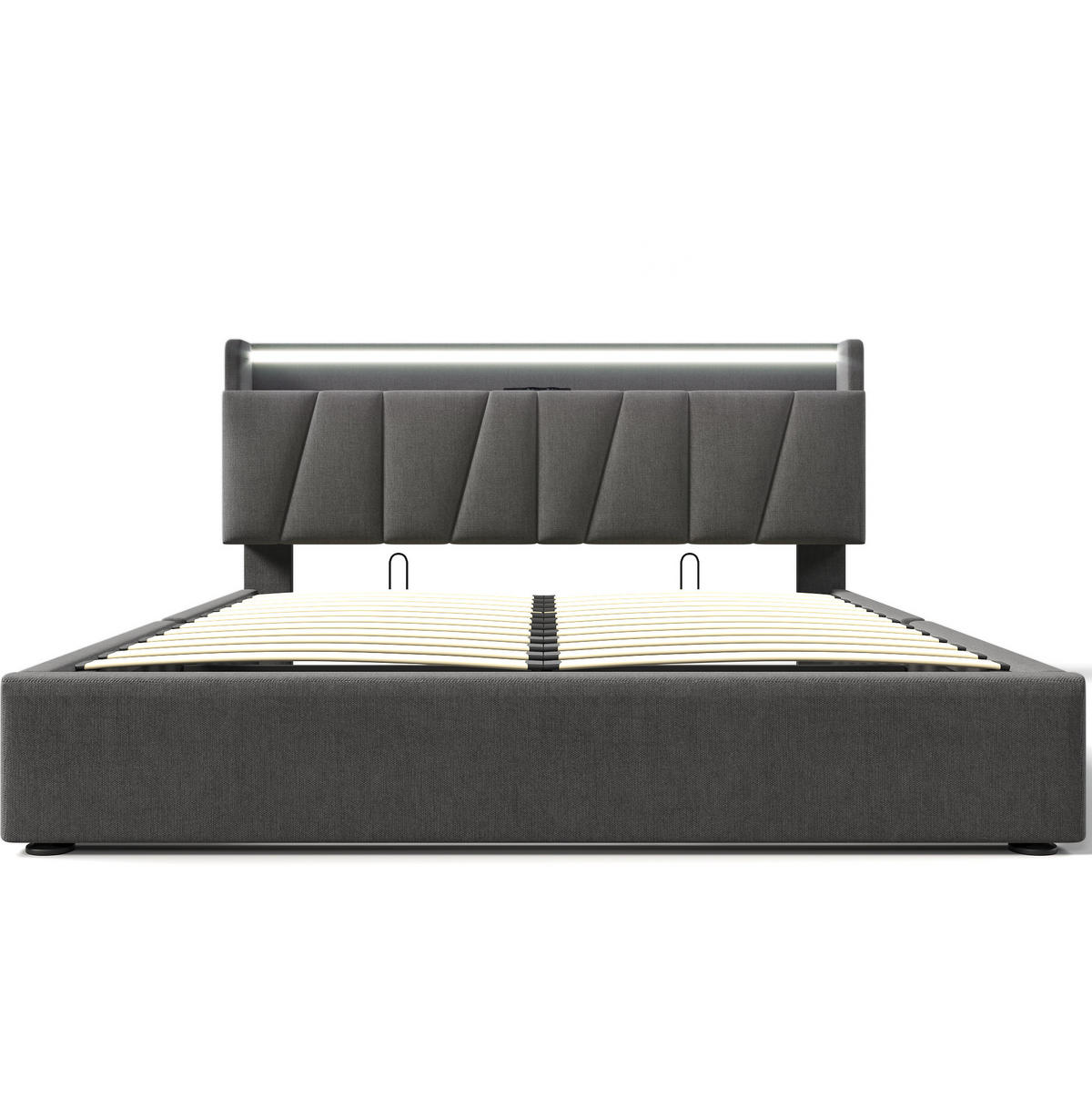 POLSTERBETT 140/200 cm Grau mit Stauraum, LED und Matratze - Grau, Textil (140/200cm) - Flora Grace