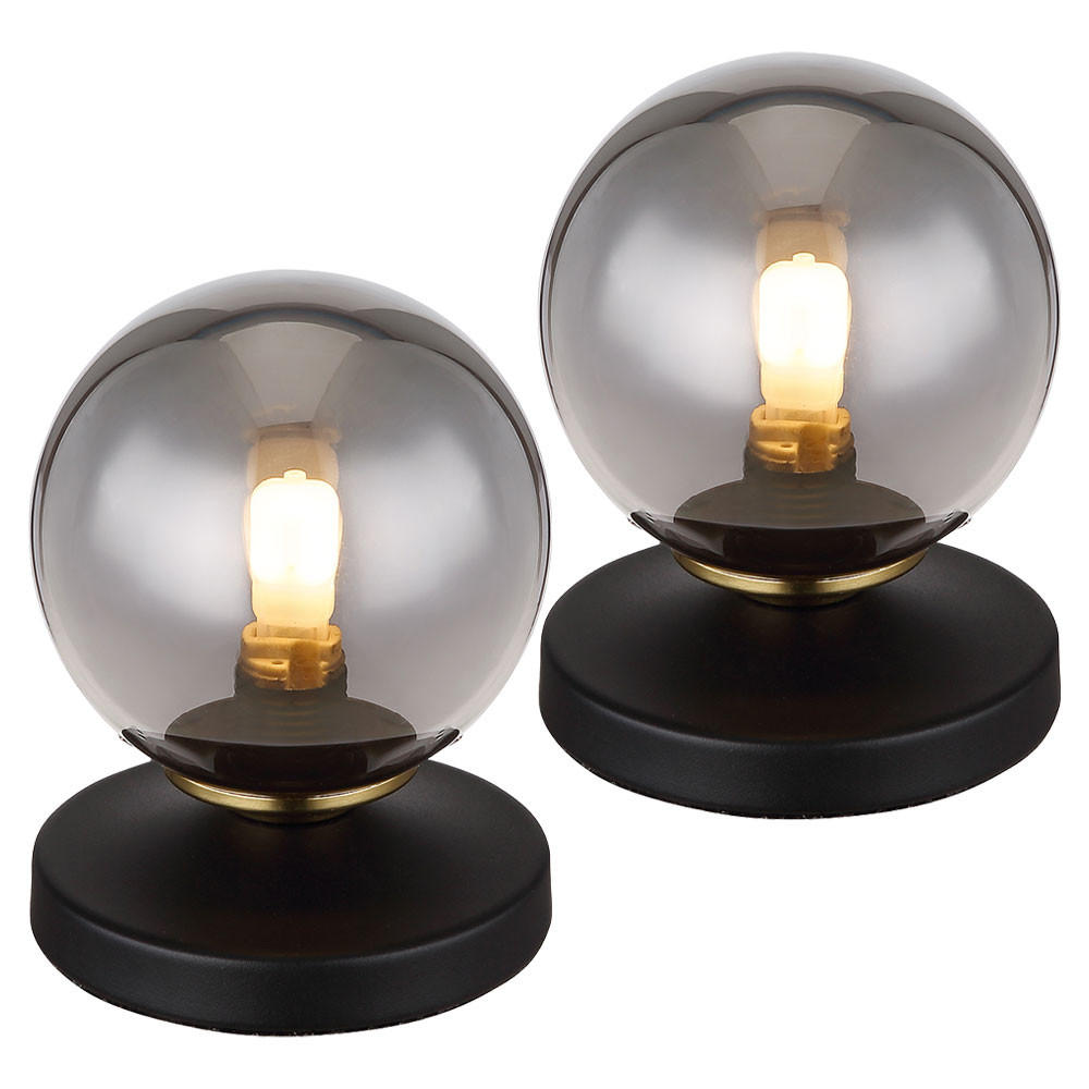TISCHLEUCHTE Metall Rauchglas Grau 2er Set - Grau, Glas (10/10/13cm) - Globo Lighting