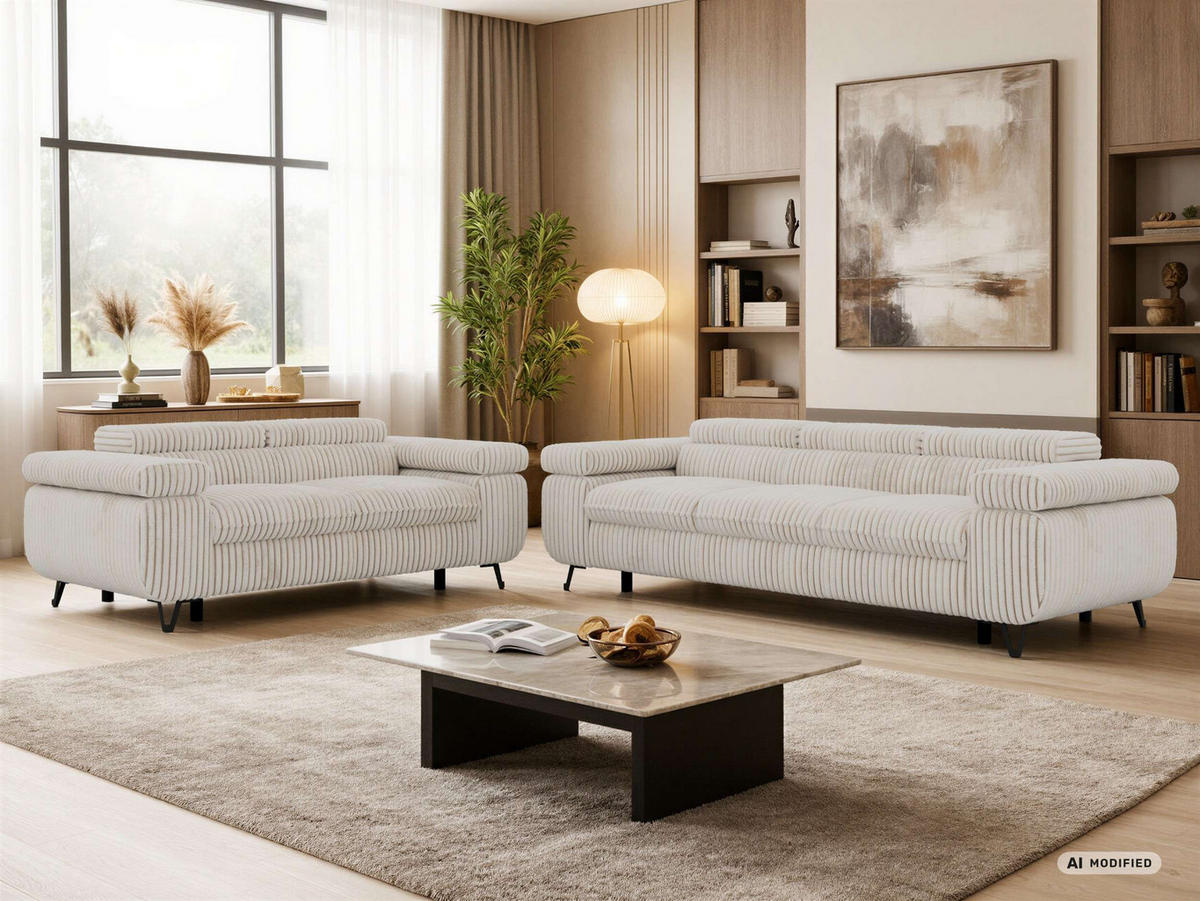 SEDACÍ SOUPRAVA PETER 2+3 - Béžová Manšestr - černá/krémová, kov/textil (262/76/99cm) - MKS
