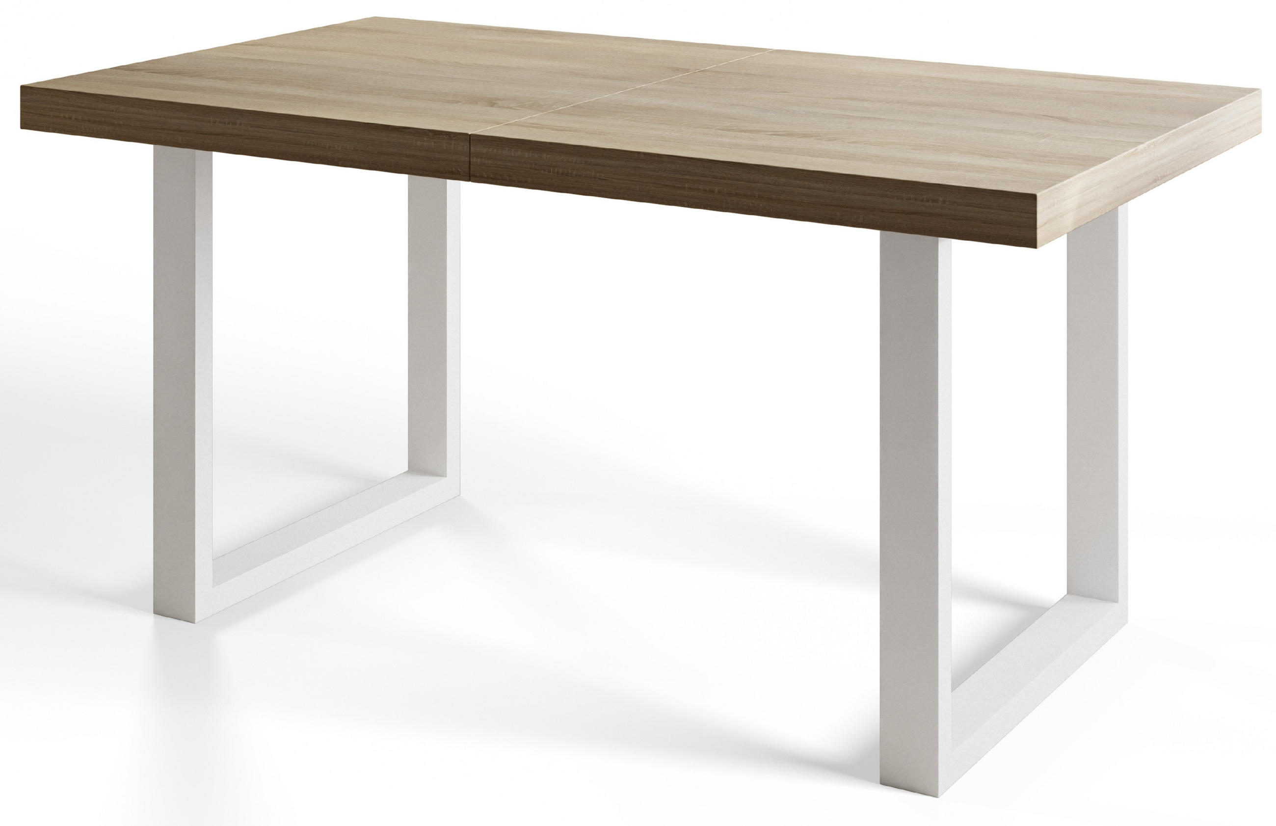 ESSZIMMERTISCH LOFT-U, ausziehbarer Tisch 120-220X80X77 cm, Farbe: SONOMA, mit Metallbeinen in Farbe Weiß - Weiß/Sonoma Eiche, Holzwerkstoff (120/80/77cm) - Alpi-Möbel