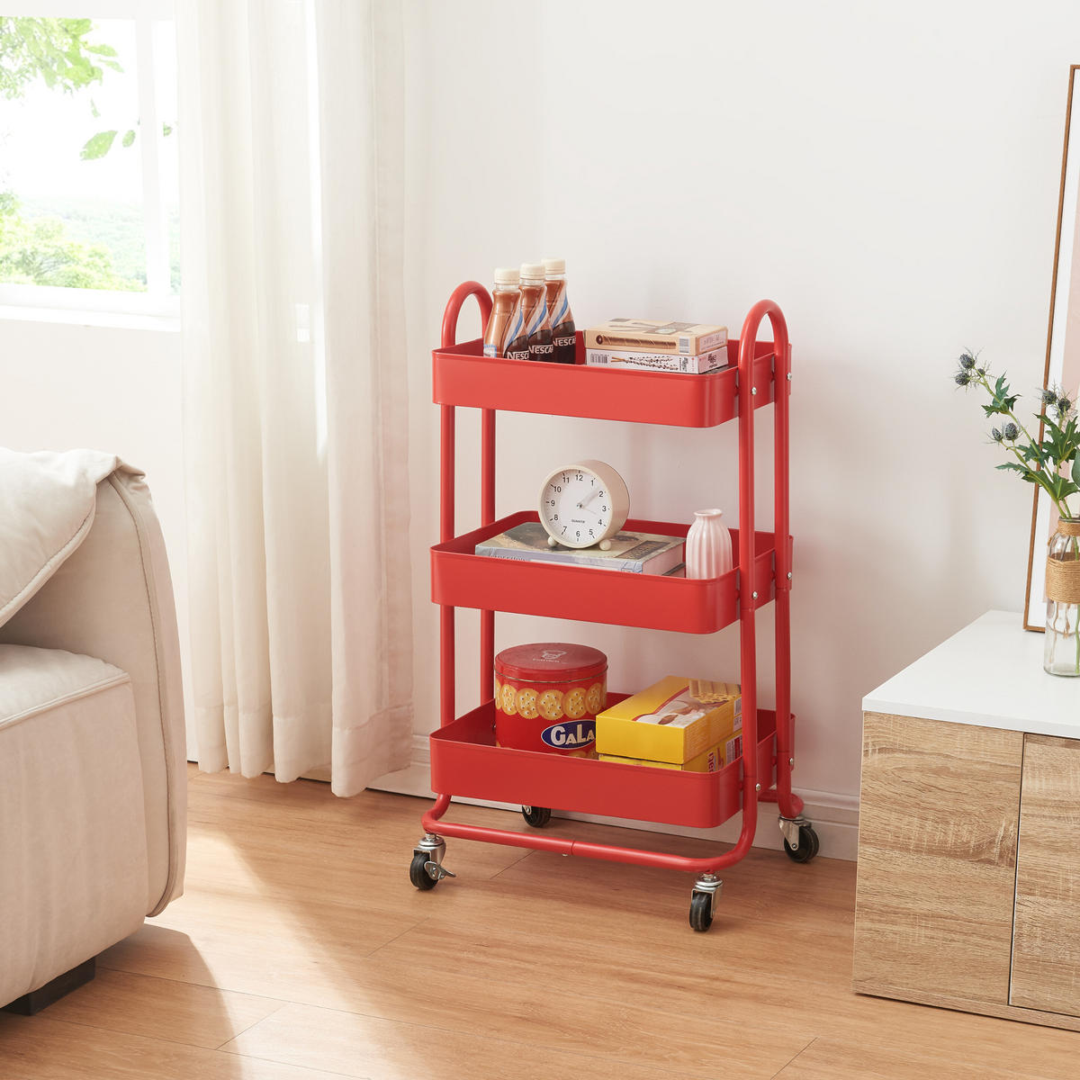 SERVIERWAGEN Pyhäntä - Rot, Metall (46/78.5/35cm) - [en.casa]