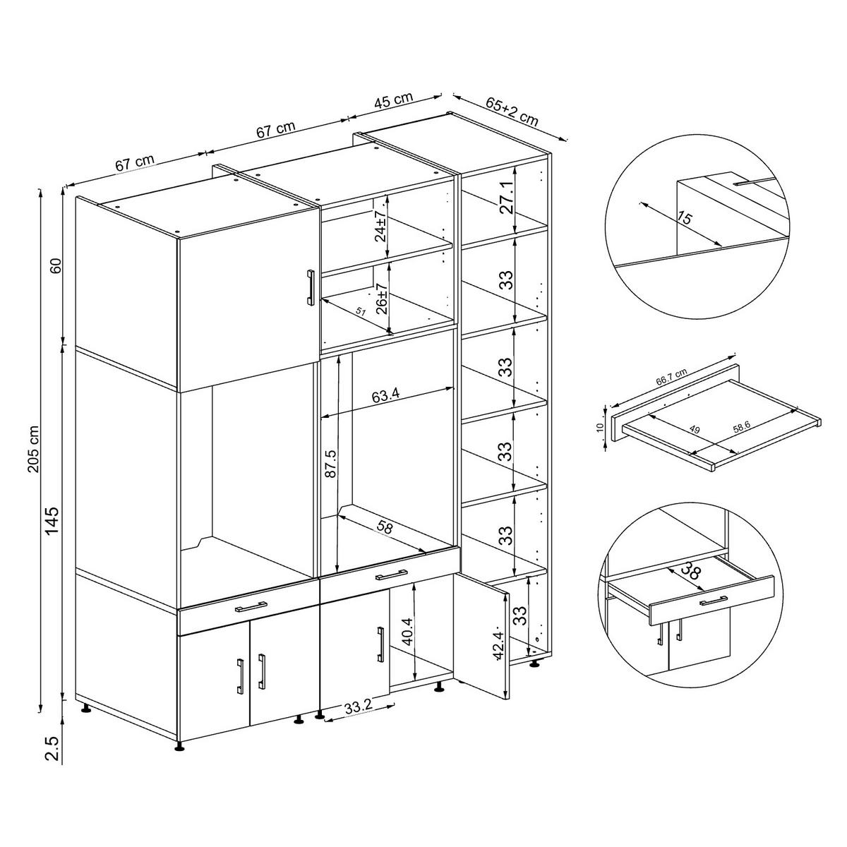 WASCHMASCHINENSCHRANK Serie 3 179cm Breit, 205cm Hoch - Weiß, Holzwerkstoff (179/205/67cm)