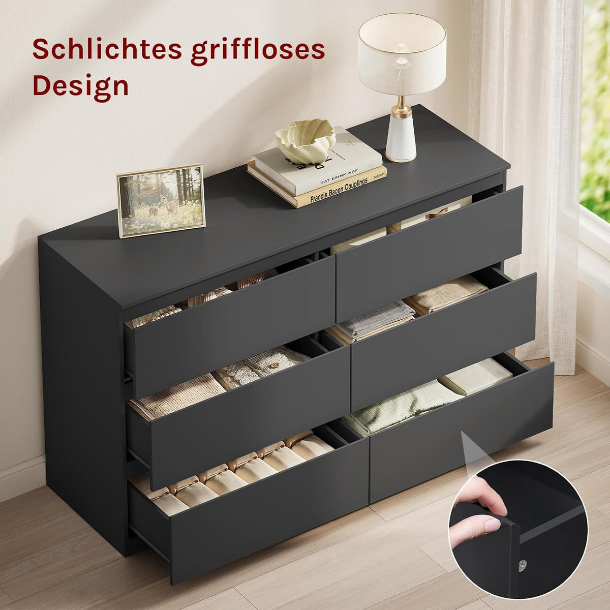 KOMMODE 6 Schubladen Holzwerkstoff 120/40/75 cm Schwarz - Schwarz, Holzwerkstoff (40/75/120cm) - Woltu