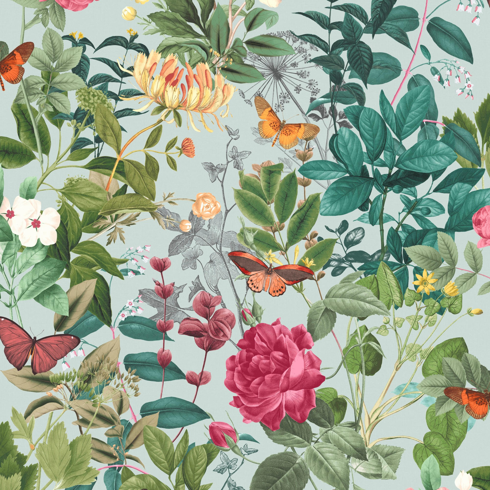 VLIESTAPETE Bodnant Garten 1000x52cm - Blau/Multicolor, Papier/Kunststoff (52/1000cm) - Graham & Brown