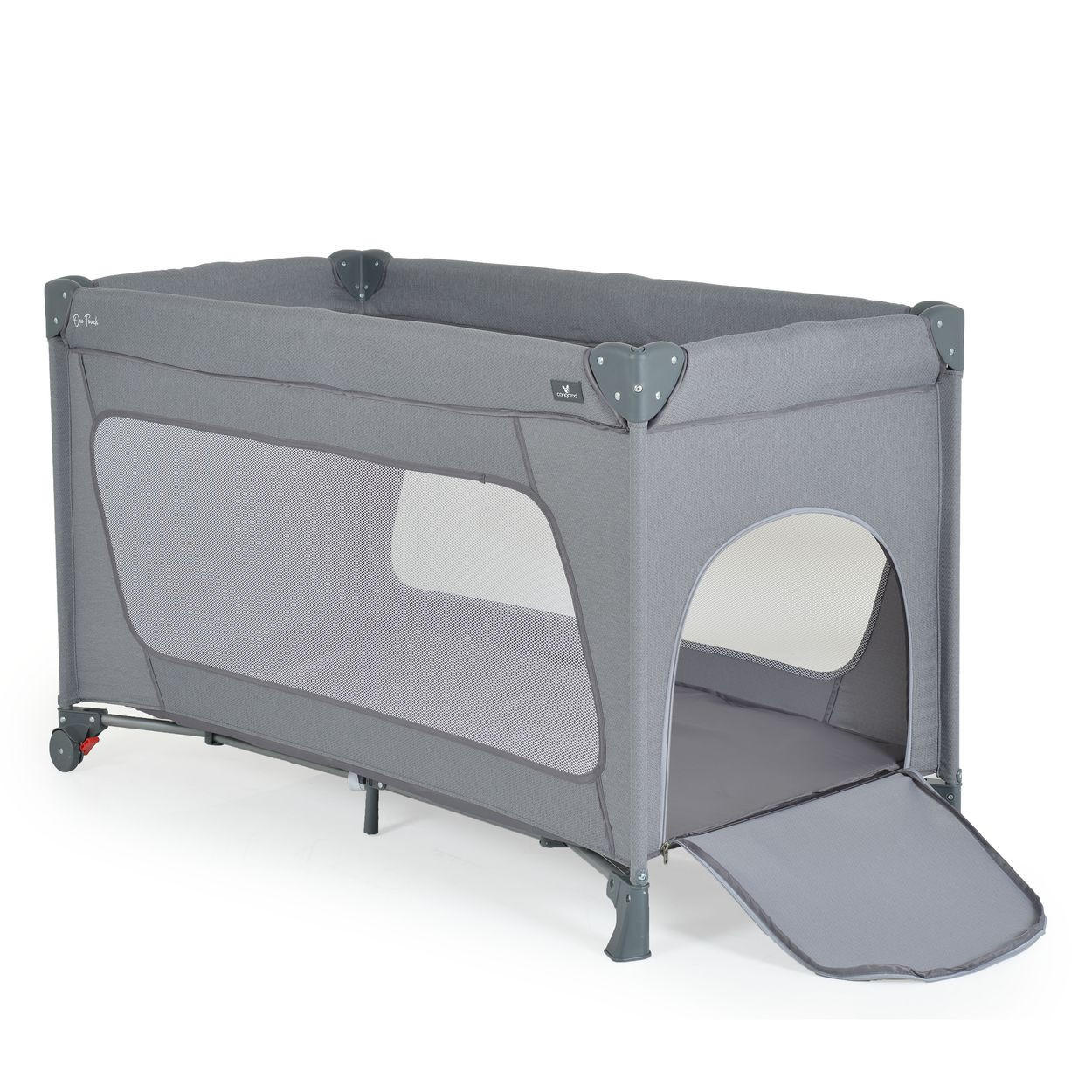 LAUFSTALL One Touch Räder grau 125 x 65 cm, Seiteneingang, Matratze, klappbar, Babyreisebett - Grau, Metall (65/76/125cm) - Cangaroo