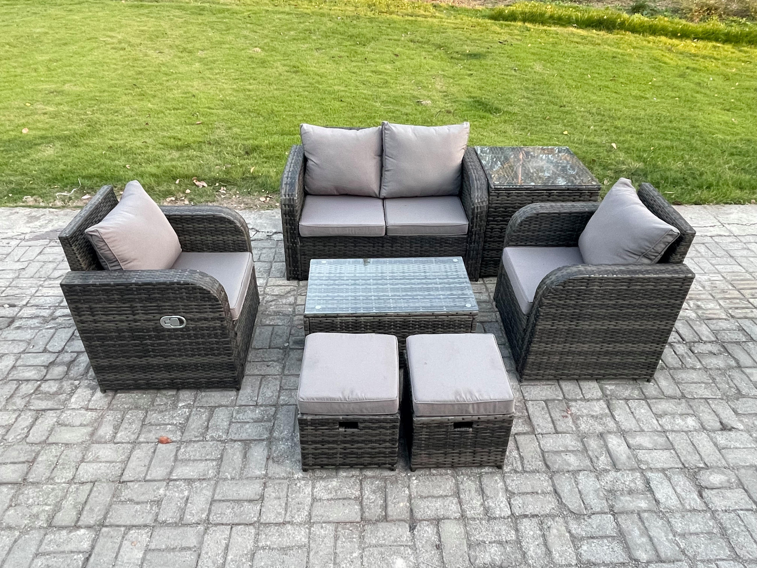 GARTENLOUNGE-SET Polyrattan Dunkelgrau 4-Sitzer - Dunkelgrau, Metall - Fimous