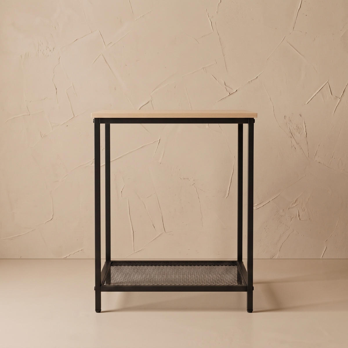 BEISTELLTISCH mit Ablage aus Gitter quadratisch Braun 45/45/55 cm - Hellbraun, Metall (45/45/55cm) - SCENA LIVING