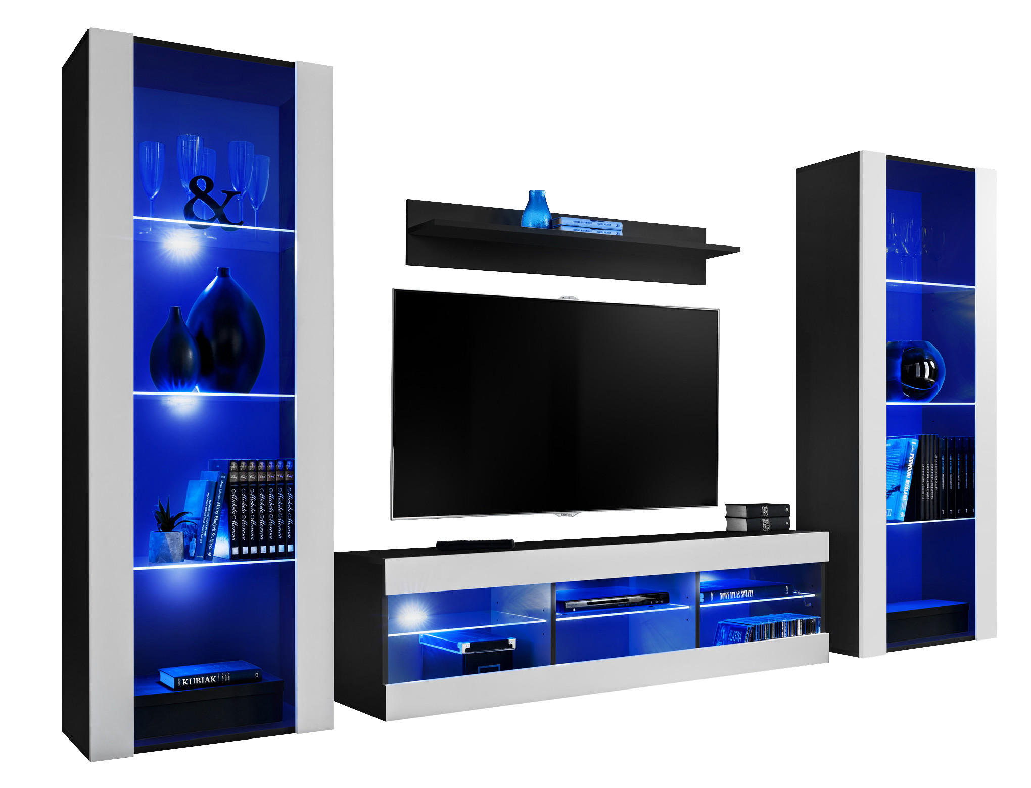 Komodee Wohnzimmerset Schwarz, Weiß 250x159x35 cm