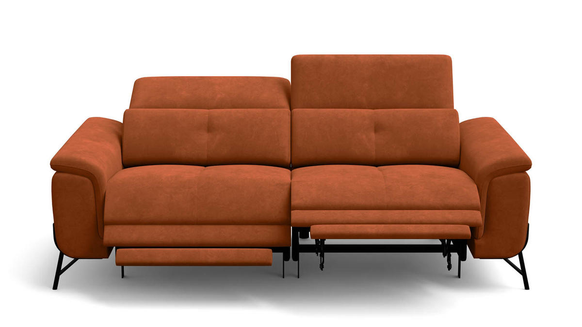 SOFA RELAX AVENA 3-Sitzer, dunkeloranger Veloursstoff - Dunkelorange/Schwarz, Holz/Textil (204/80/108cm) - Wozimo