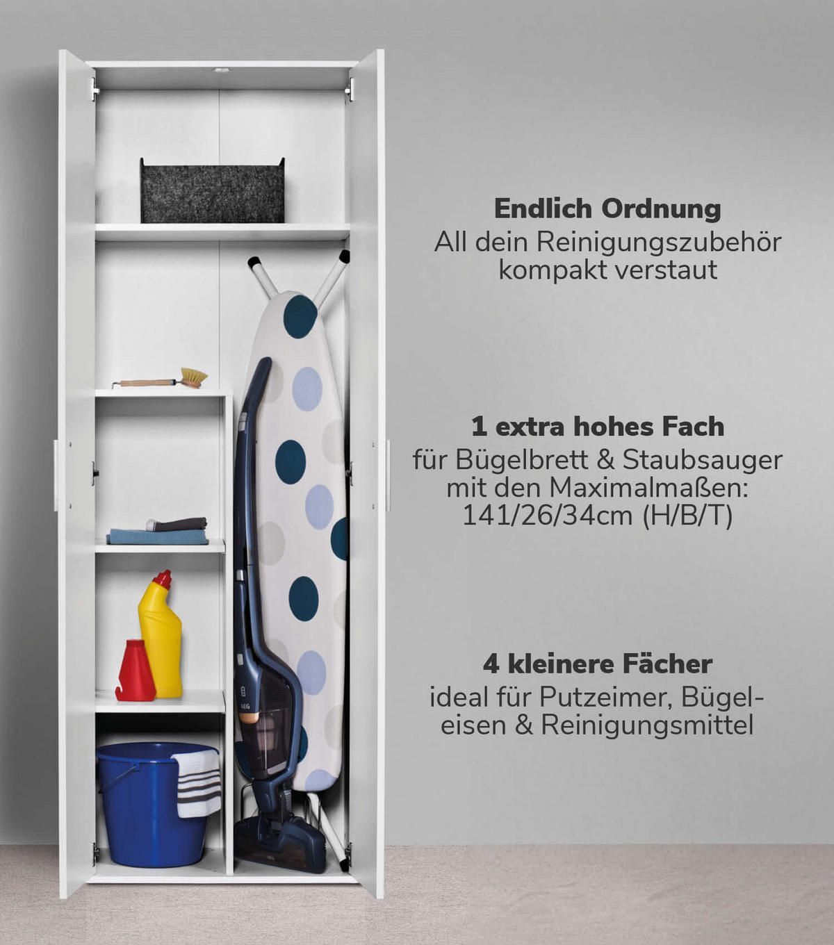 MEHRZWECKSCHRANK SET Der Allzweckwaffe - Silberfarben/Weiß, Holzwerkstoff (60/180/34cm) - Mokebo