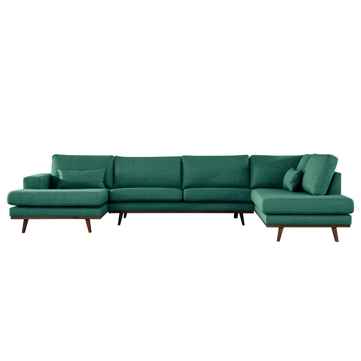 WOHNLANDSCHAFT mit Longchair - Dunkelgrün/Buchefarben, Textil (371/81/219cm) - home24